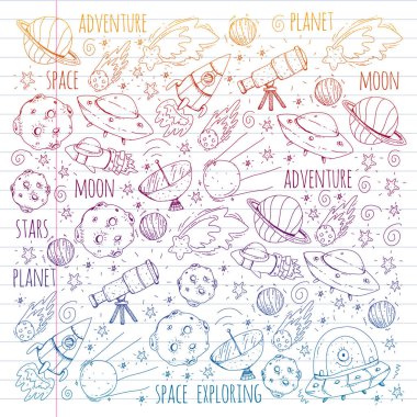 Uzay vektör çizim. Bilim, teknoloji desen. Roket ve uzay.