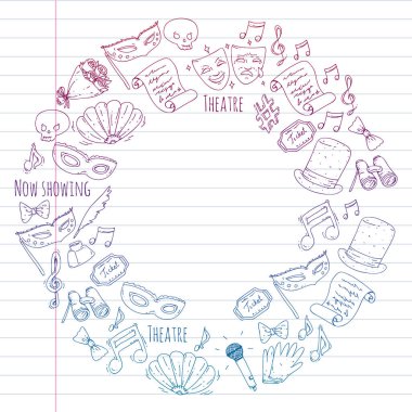 Tiyatro vektör çizim. Entertaiment, sinema, sahne, olay. Afiş, poster için arka plan.