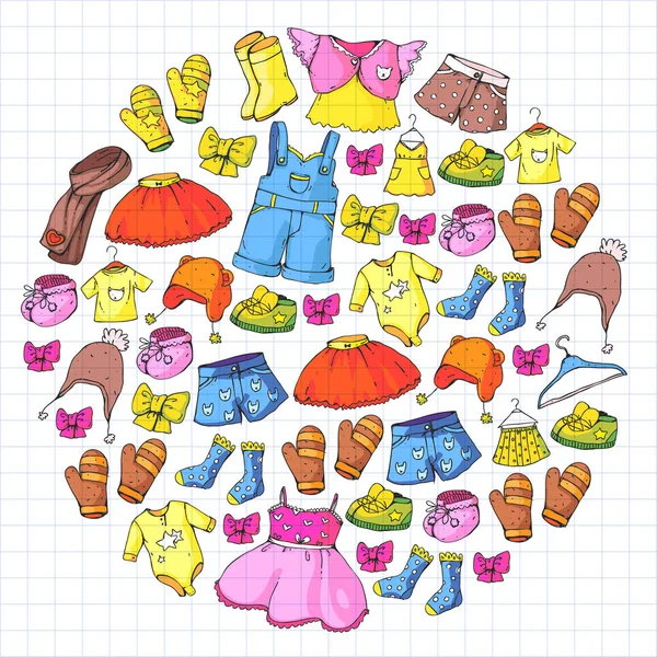 Dziecięce ubrania. Tło dla niemowląt, wzorce dla dzieci. — Wektor stockowy