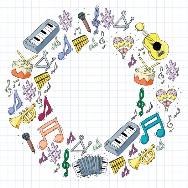 Fond musical pour motifs. Illustration vectorielle avec instruments de musique . — Image vectorielle