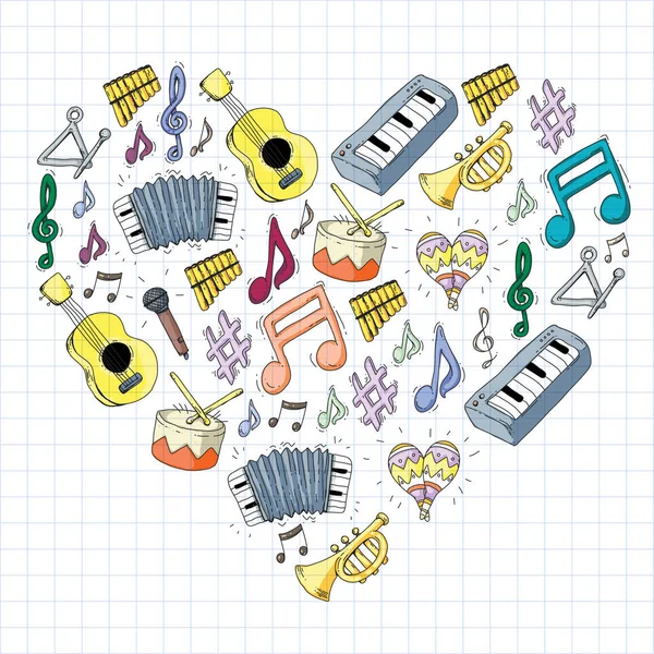 Fundo musical para padrões. Ilustração vetorial com instrumentos musicais . —  Vetores de Stock