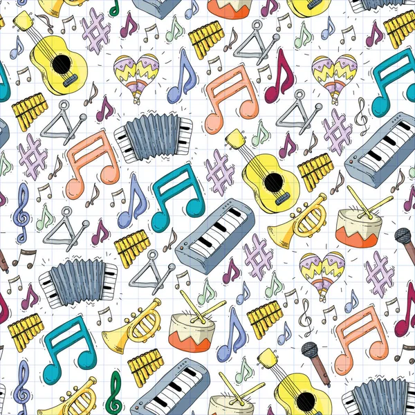 Fundo musical para padrões. Ilustração vetorial com instrumentos musicais . —  Vetores de Stock