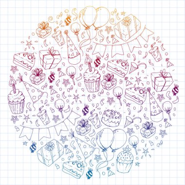 Doğum günü partisi. Desen davetiye, afiş, şablonlar için.