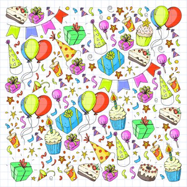 Doğum günü partisi. Desen davetiye, afiş, şablonlar için.