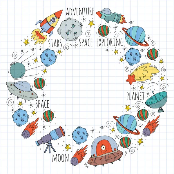 Illustration vectorielle spatiale. Science, modèle technologique. Fusée et vaisseaux spatiaux . — Image vectorielle