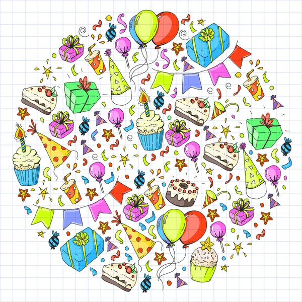 Birthday party. Pattern for invitations, banners, templates. — Stock Vector