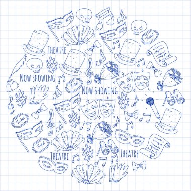 Tiyatro vektör çizim. Entertaiment, sinema, sahne, olay arka plan Afiş Poster için