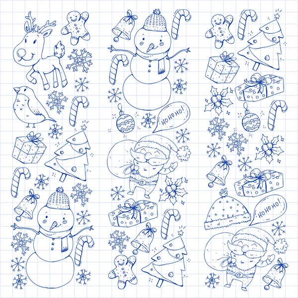 Noël Fête Hiver Bonne Année Chardonneret Père Noël Bonhomme Neige — Image vectorielle