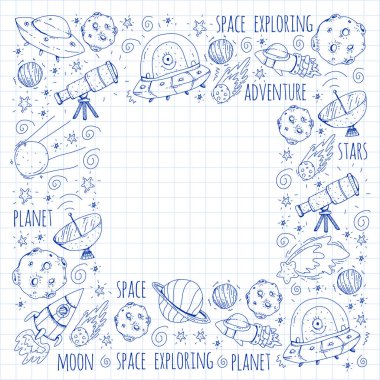 Uzay vektör çizim. Bilim, teknoloji desen. Roket ve uzay.