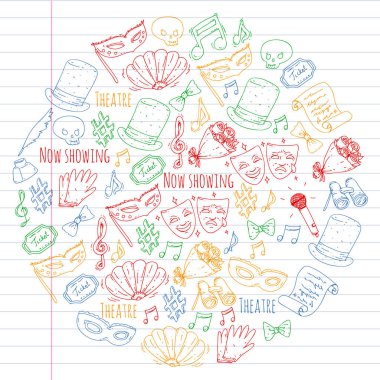 Tiyatro vektör çizim. Entertaiment, sinema, sahne, olay arka plan Afiş Poster için