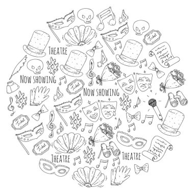Tiyatro vektör çizim. Entertaiment, sinema, sahne, olay arka plan Afiş Poster için