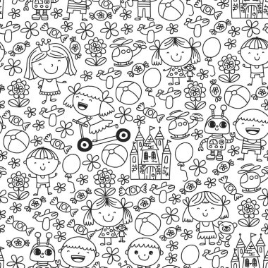 Çocuk oyuncakları ile. Renkli desen anaokulu posterler için