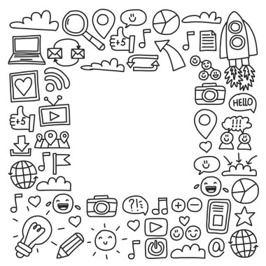 İş ve iletişim. Sosyal medya illüstrasyon vektör.