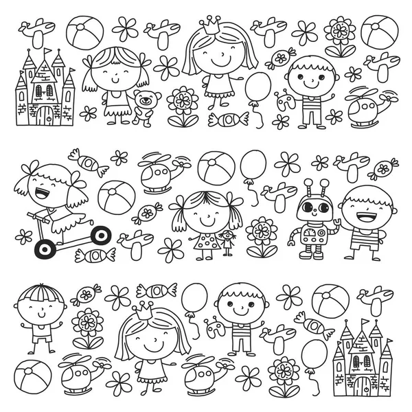 Niños Con Juguetes Patrón Colorido Para Carteles Jardín Infantes — Vector de stock