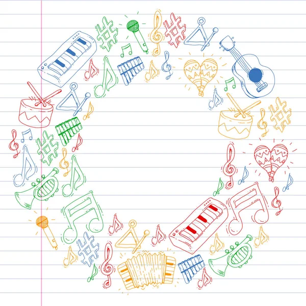 Музыкальный Фон Шаблонов Векторная Иллюстрация Музыкальными Инструментами — стоковый вектор