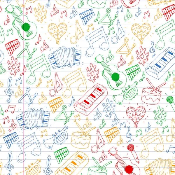 Fundo Musical Para Padrões Ilustração Vetorial Com Instrumentos Musicais — Vetor de Stock