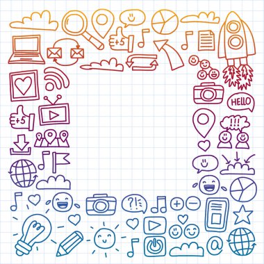 İş ve iletişim. Sosyal medya illüstrasyon vektör.