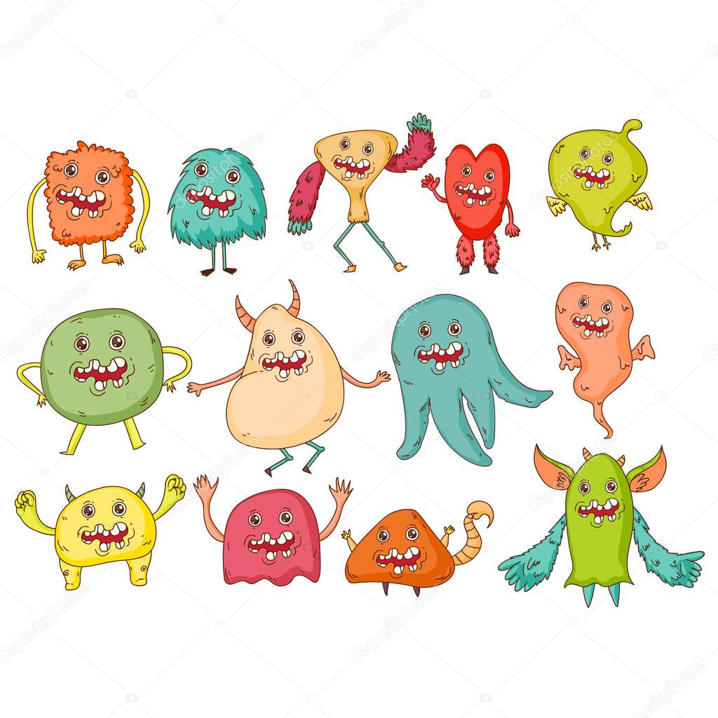 Cute Monsters. Cartoon aliens from space for kindergarten children