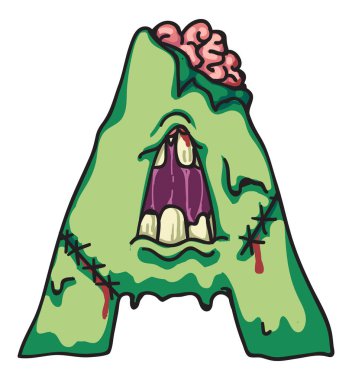 Zombi alfabesinde geçerli olan harfleri. Parmak izi ürkütücü tasarım.