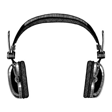 Heaphones. Beyaz arka plan üzerinde izole vektör çizim. Rock Müzik Festivali.