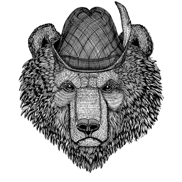 Brown bear Russian bear Hand drawn image for tattoo, t-shirt, emblem, badge, logo, patch — Stock Vector