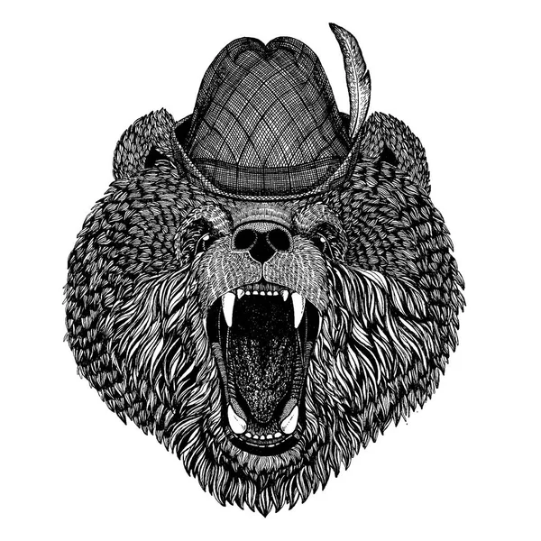 Oso Cuadro dibujado a mano para tatuaje, camiseta, emblema, insignia, logotipo, parche — Archivo Imágenes Vectoriales