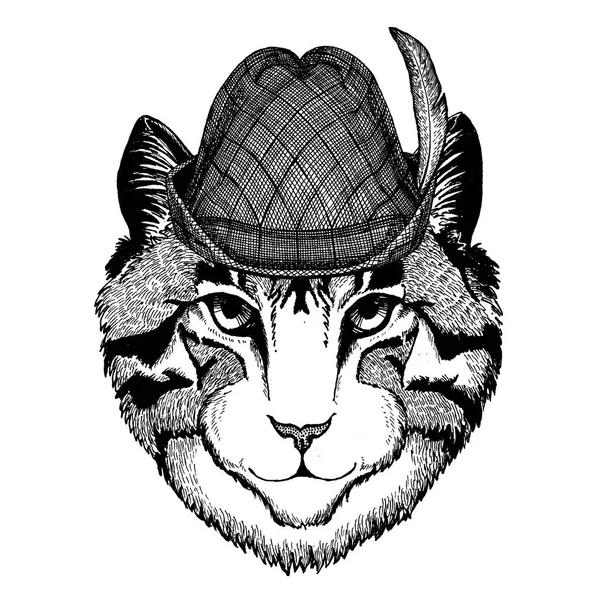 Η γάτα φοράει παραδοσιακή βαυαρική Τιρόλ καπέλο. Οκτόμπερφεστ. — Διανυσματικό Αρχείο