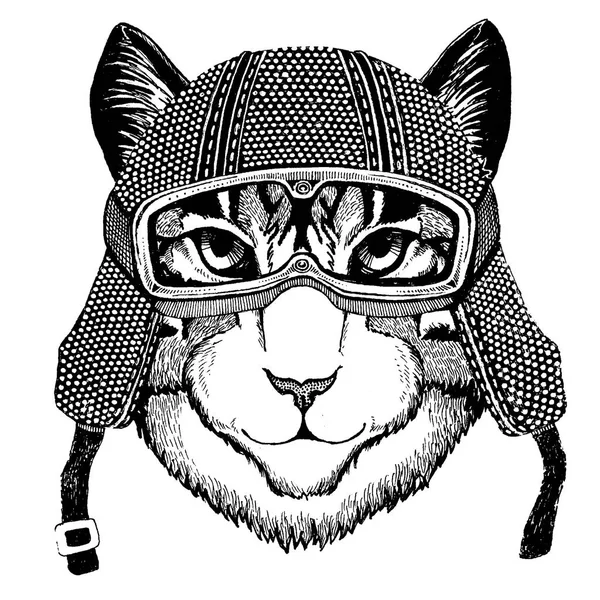 Casque de moto pour animaux. Image pour la maternelle vêtements pour enfants, les enfants. T-shirt, tatouage, emblème, badge, logo patch — Image vectorielle