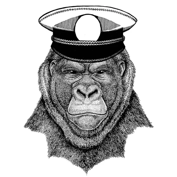 Горилла, обезьяна, обезьяна Ужасное животное Ручное изображение для татуировки, эмблемы, значка, логотипа, патча — стоковый вектор