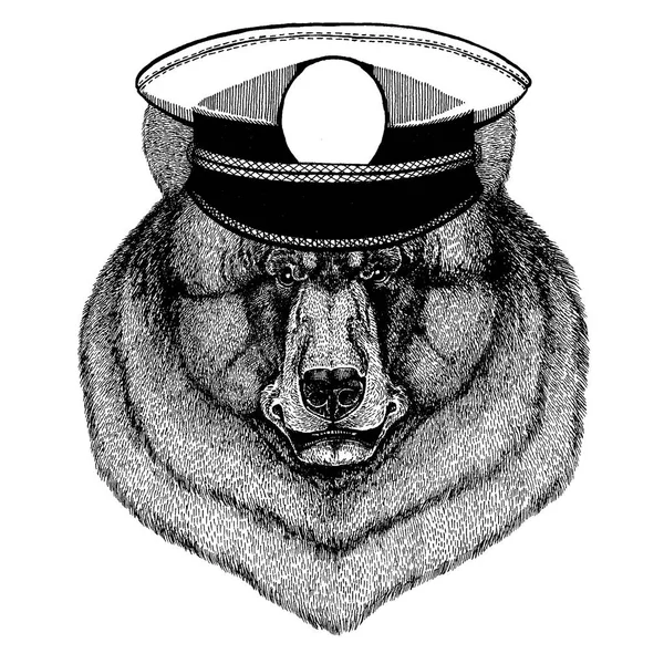 Oso negro ilustración dibujada a mano para tatuaje, camiseta, emblema, insignia, logotipo, parche — Archivo Imágenes Vectoriales