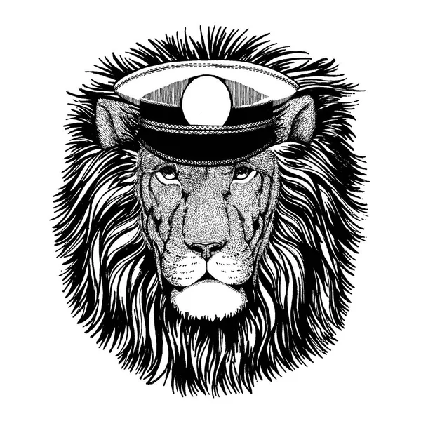 Lion. Image dessinée à la main pour tatouage, emblème, insigne, logo, patch, t-shirt — Image vectorielle