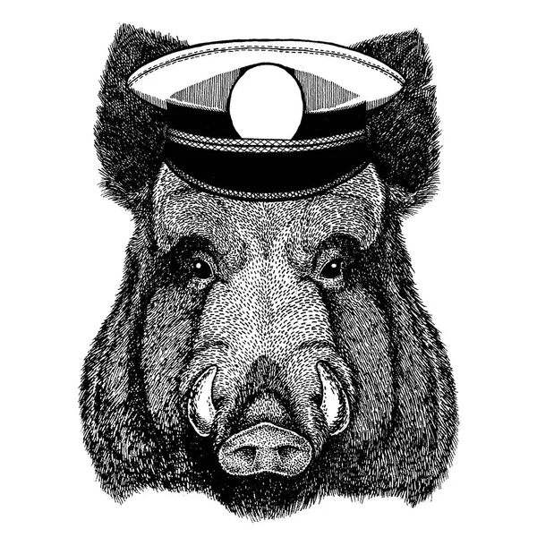 Aper, boar, hog, wild boar Hand drawn image for t-shirt, tattoo, emblem, badge, logo, patch — Stock Vector