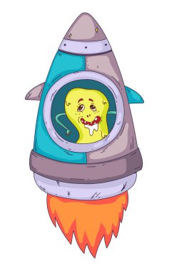 Uzay yaratıkları, uzay gemisi, canavarla roket. Küçük çocuklar için çizgi film karakteri. Çizim çocuklar.