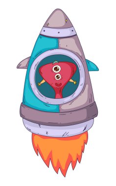 Uzay yaratıkları, uzay gemisi, canavarla roket. Küçük çocuklar için çizgi film karakteri. Çizim çocuklar.