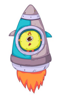 Uzay yaratıkları, uzay gemisi, canavarla roket. Küçük çocuklar için çizgi film karakteri. Çizim çocuklar.