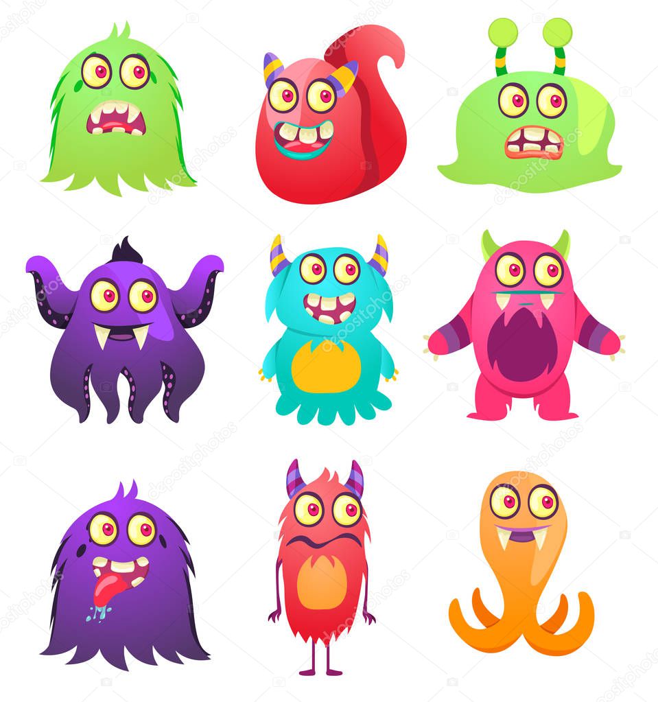 Cute Monsters. Cartoon aliens from space for kindergarten children