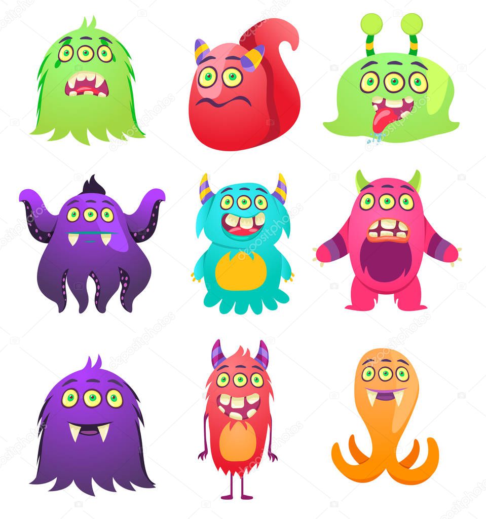 Cute Monsters. Cartoon aliens from space for kindergarten children