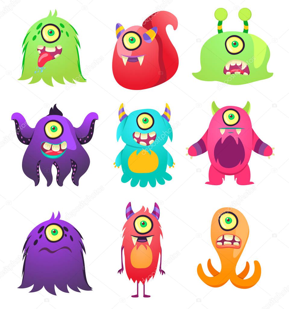 Cute Monsters. Cartoon aliens from space for kindergarten children