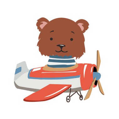 Ayı. Karikatür hayvan anında bir uçak. Çocuk giysileri, kartpostal için görüntü.