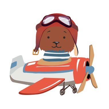 Ayı. Karikatür hayvan anında bir uçak. Çocuk giysileri, kartpostal için görüntü.