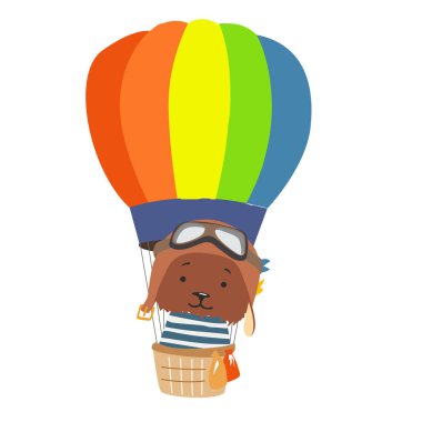 Karikatür hayvan sinek içinde sıcak hava balonu. Çocuk giysileri, kartpostal için görüntü.