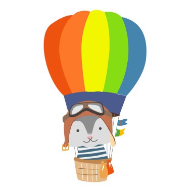 Karikatür hayvan sinek içinde sıcak hava balonu. Çocuk giysileri, kartpostal için görüntü.