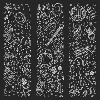 Posterler, afişler için müzik desen. Müzik Festivali, karaoke, disko, rock.