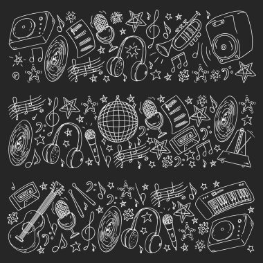 Posterler, afişler için müzik desen. Müzik Festivali, karaoke, disko, rock.