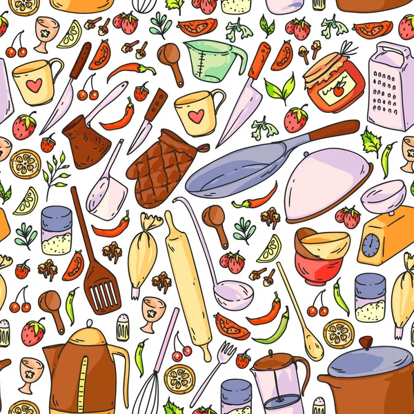 Clase de cocina. Utensilios de cocina, utencils. Iconos de comida y cocina . — Vector de stock