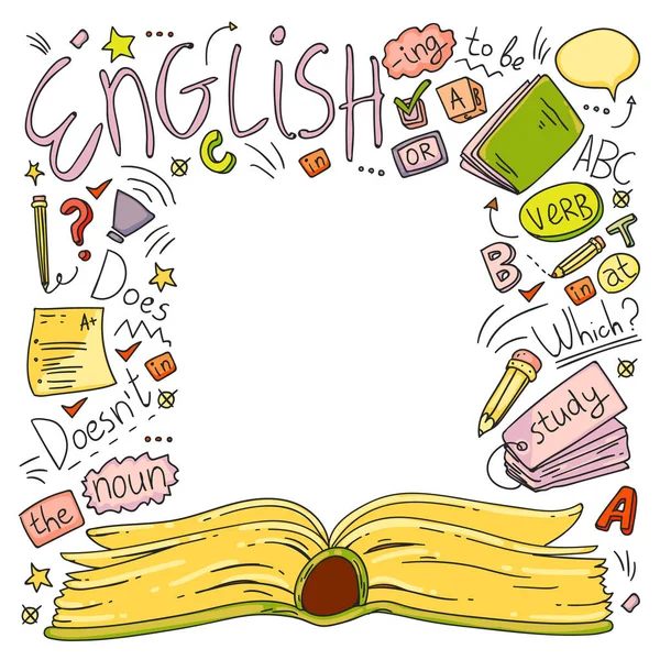 Language school for adult, kids. English courses, class. — Stock Vector