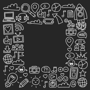 İş ve iletişim. Sosyal medya illüstrasyon vektör.