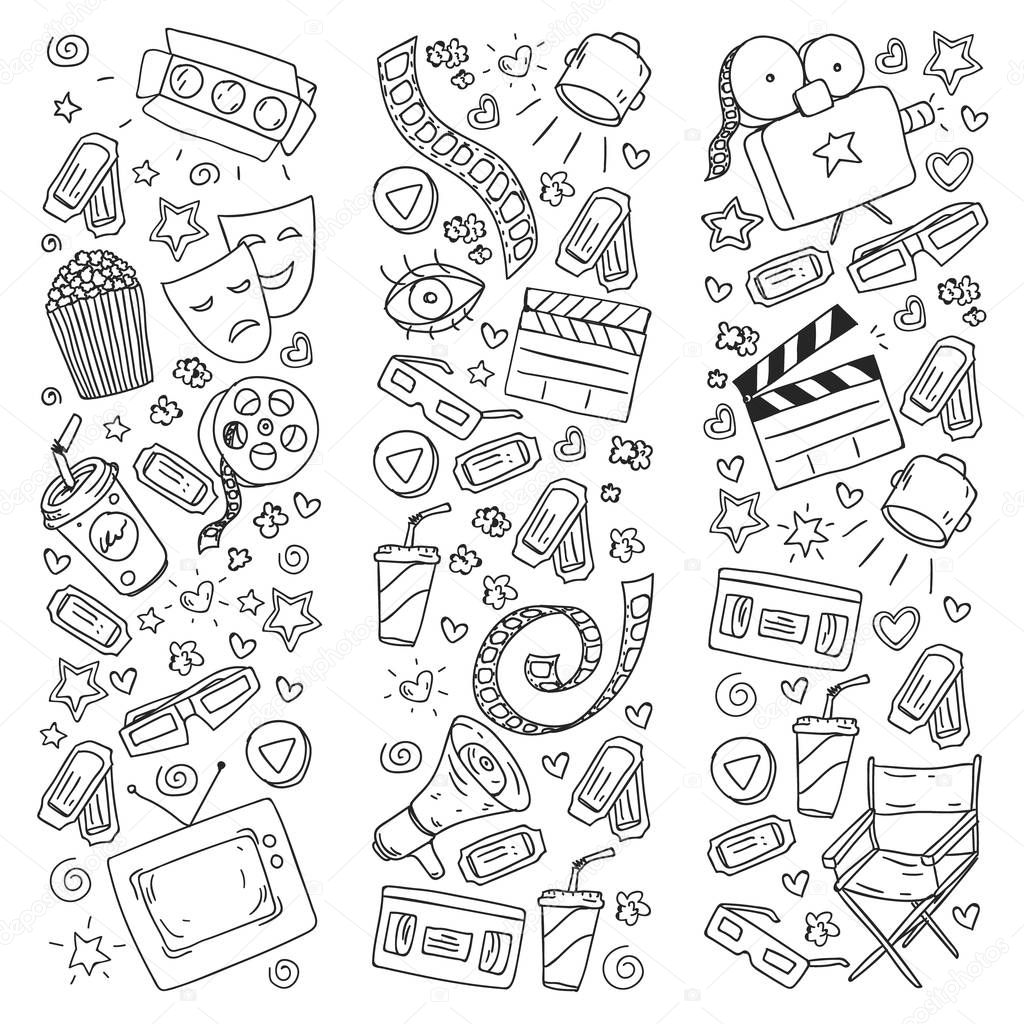 Cinema pattern with vector icons. Movie,
