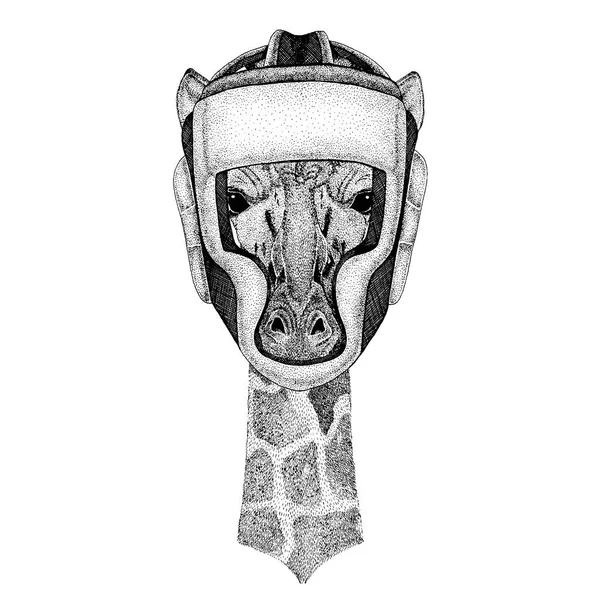 Camélope, girafe. Boxer animal. Illustration vectorielle pour t-shirt. Sport, combattant isolé sur fond blanc. Fitness illustration de la personne forte — Image vectorielle