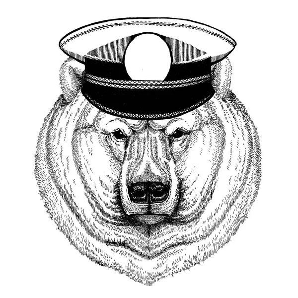 Gran oso polar, Oso blanco Ilustración dibujada a mano para tatuaje, camiseta, emblema, insignia, logotipo, parche — Archivo Imágenes Vectoriales
